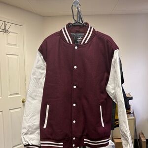 Maroon & White Varsity Jacket - Men's Letterman Coat